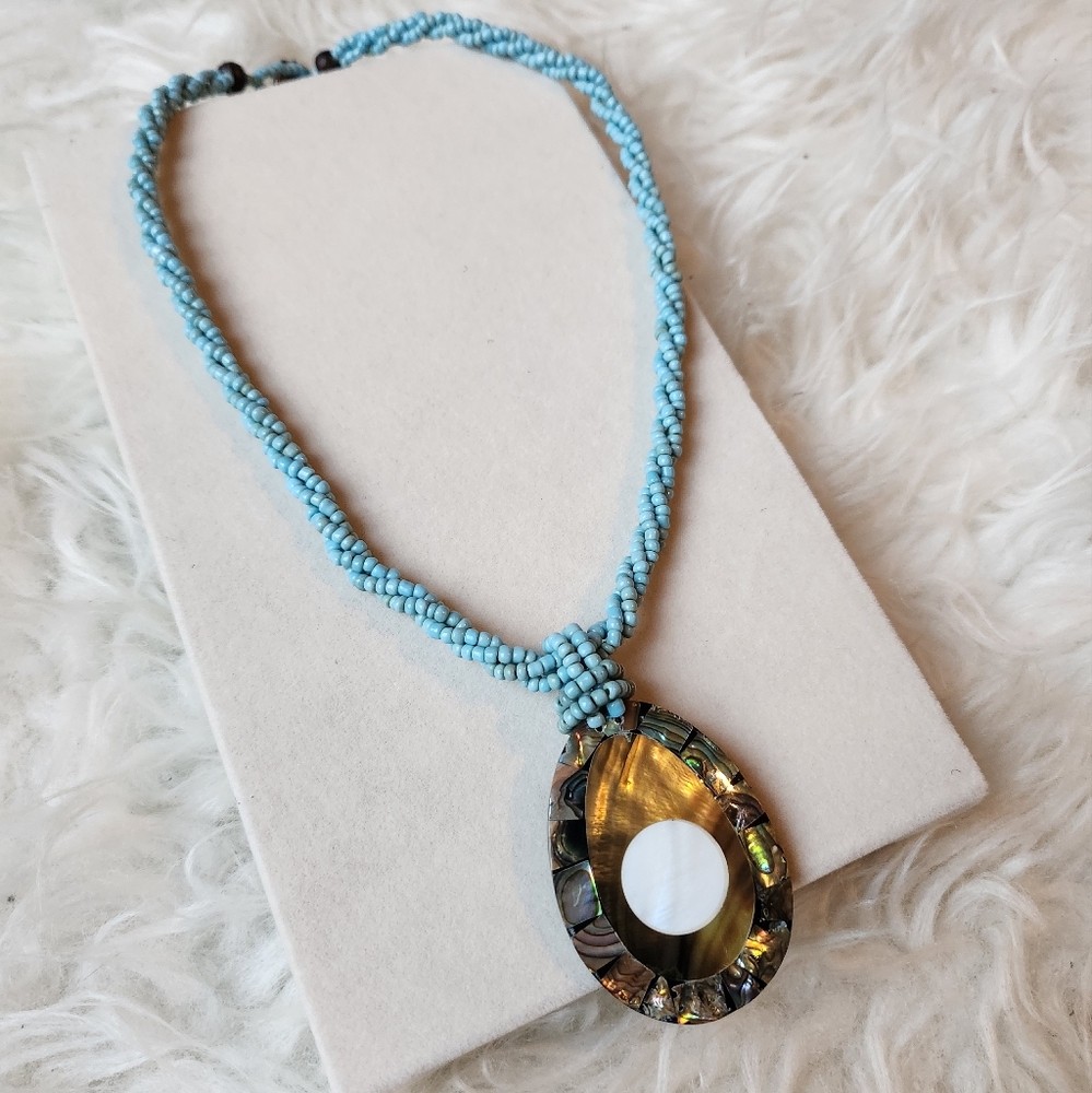 Turquoise Beaded Necklace with Abalone Pendant
